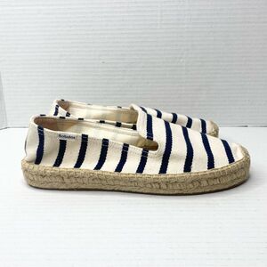 Soludos Womens 7.5 Stripe Smoking Slipper Canvas Shoes Espadrille Cream Navy